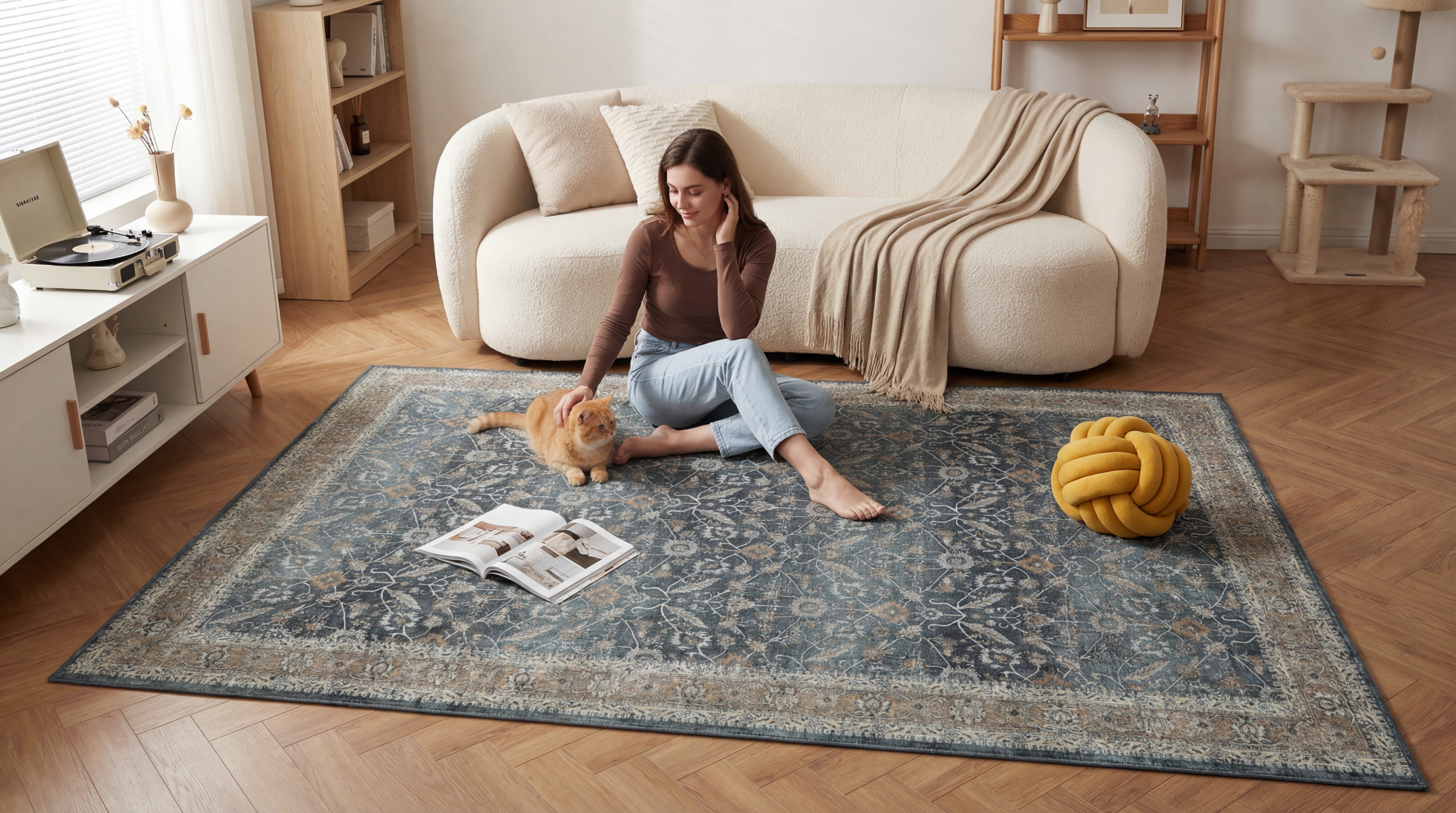 复古风藏青色地毯